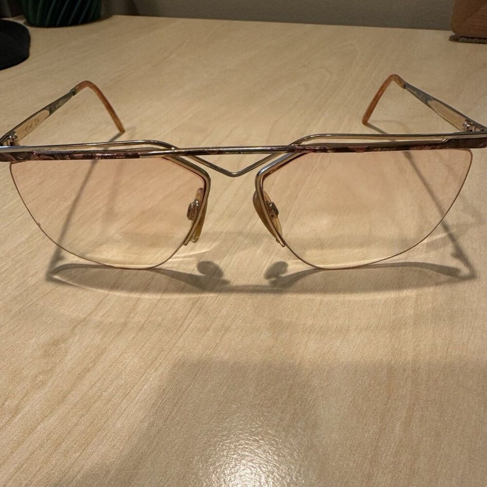 Vintage Tura 214 Gold & Enamel Double Bridge Aviator Glasses Frames Italy 135